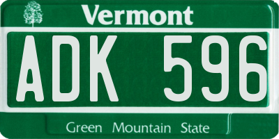 VT license plate ADK596
