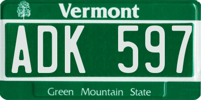 VT license plate ADK597