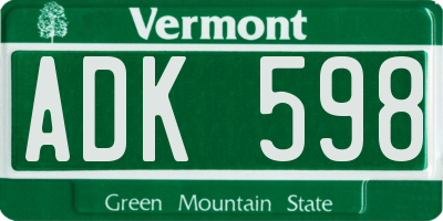 VT license plate ADK598