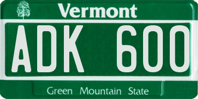 VT license plate ADK600