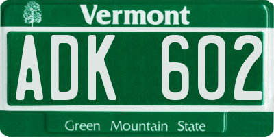 VT license plate ADK602