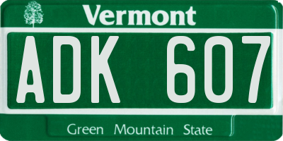 VT license plate ADK607