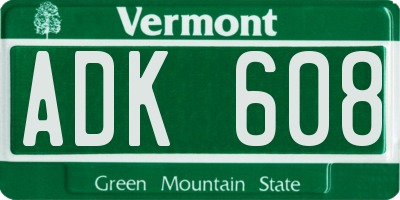 VT license plate ADK608