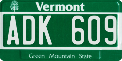 VT license plate ADK609