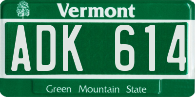 VT license plate ADK614