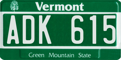 VT license plate ADK615