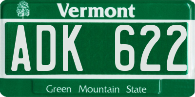VT license plate ADK622