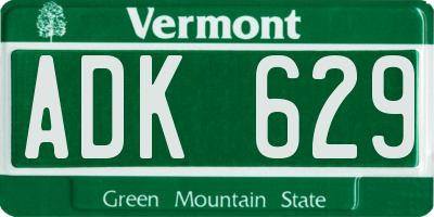 VT license plate ADK629