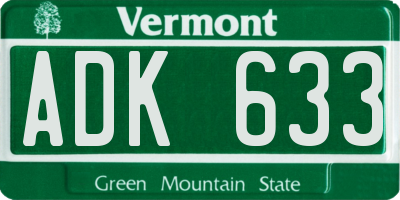 VT license plate ADK633