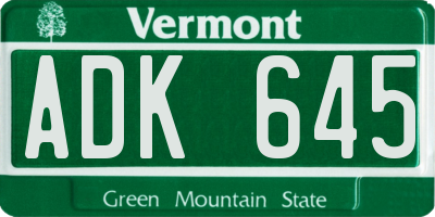 VT license plate ADK645