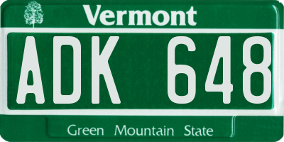 VT license plate ADK648