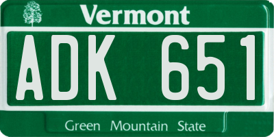 VT license plate ADK651