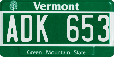 VT license plate ADK653