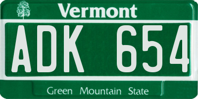 VT license plate ADK654