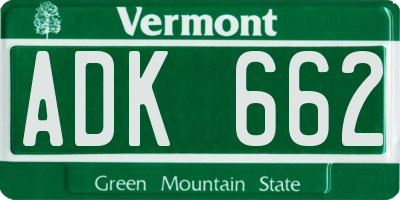 VT license plate ADK662