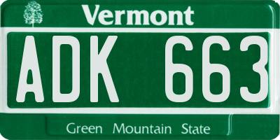 VT license plate ADK663