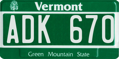 VT license plate ADK670