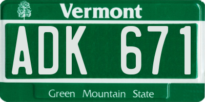 VT license plate ADK671