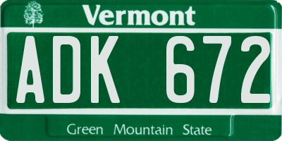 VT license plate ADK672