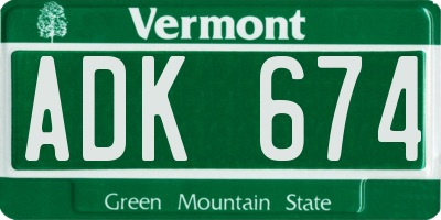 VT license plate ADK674