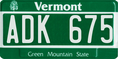 VT license plate ADK675