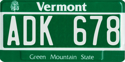 VT license plate ADK678