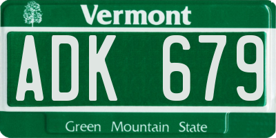 VT license plate ADK679