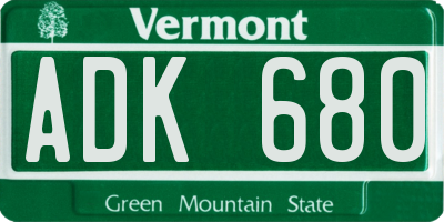 VT license plate ADK680