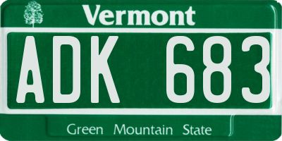 VT license plate ADK683