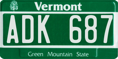 VT license plate ADK687