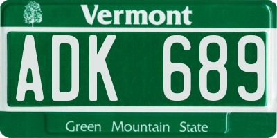 VT license plate ADK689