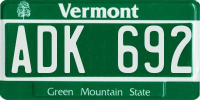 VT license plate ADK692