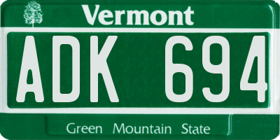 VT license plate ADK694