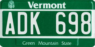 VT license plate ADK698