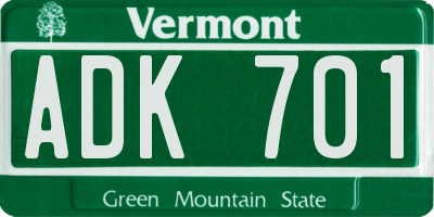 VT license plate ADK701