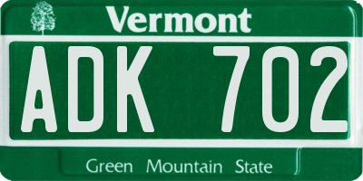 VT license plate ADK702