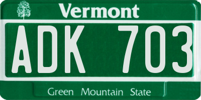 VT license plate ADK703
