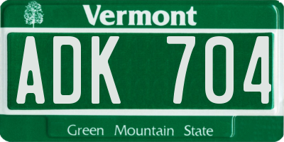 VT license plate ADK704