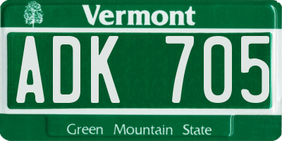 VT license plate ADK705