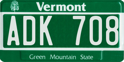 VT license plate ADK708