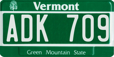 VT license plate ADK709