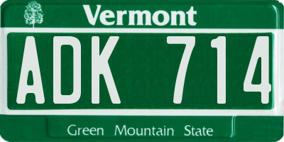 VT license plate ADK714