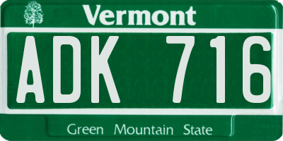VT license plate ADK716