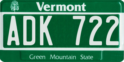 VT license plate ADK722