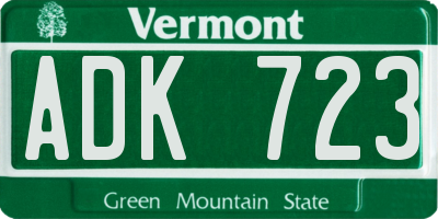 VT license plate ADK723