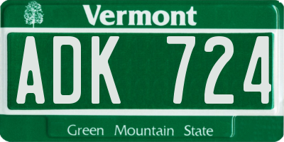VT license plate ADK724