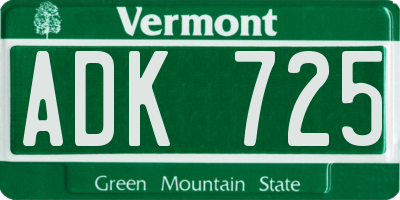 VT license plate ADK725