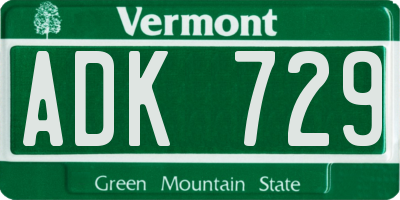 VT license plate ADK729