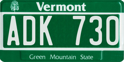 VT license plate ADK730
