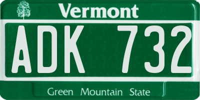 VT license plate ADK732
